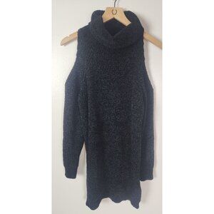 Lulus Women's Sz. XS Kept Me Cozy Black Chenille Cold-Shoulder Sweater Dress NWT